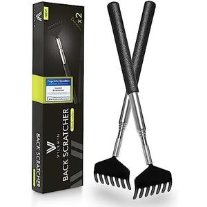 Pack of 2 Villkin Back Scratcher (2 Pack) - Extendable Stainless Steel Scratching Tool for Men and Women Against Itching – Black Telescopic Back Scratcher