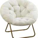 Comfortable Cozy Faux Fur Disc Chair Foldable Feature for Bedroom, Living Room and Dorm, Adult-Sized Relaxation, White, Round
