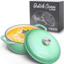 Segretto Cookware Enameled Cast Iron Dutch Oven with Handle, 4.57 Quarts, Verde Chiaro (Gradient Green) Oven Safe Dutch Oven Pot With Lid Ceramic Enamel Cast Iron Pot Cookware | Bread Oven