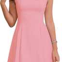 Women's Square Neck Mini Dress Sexy Backless Bow Tie Sleeveless Flare Dress Graduation Short Party Dresses (Medium, All Pink)