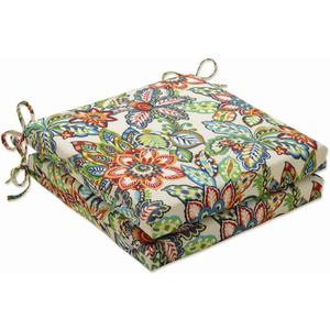 Pillow Perfect Bright Floral Indoor/Outdoor Chair Seat Cushion with Ties Squared Corner, Plush Fiber Fill, Weather, and Fade Resistant, 20" x 20", Blue/Green Copeland 2 Count