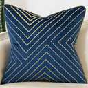 Avigers 18 x 18 Inch Navy Blue Gold Striped Geometric Lines Embroidery Velvet Cushion Case Luxury Modern Throw Pillow Cover Decorative Pillow for Couch Living Room Bedroom Car 45 x 45cm