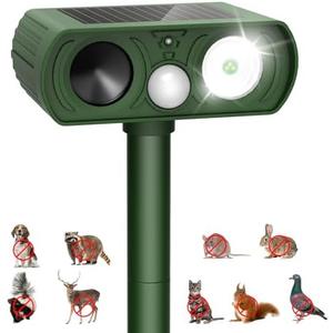 Upgraded Solar Ultrasonic Animal Repellent Outdoor, Deer Repellent Devices Squirrel Cat Raccoon Rabbit Dog Deterrent, Keep Rodent Chipmunk Away Motion Detection with Flash Light for Yard Garden Lawn