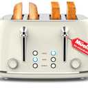 Mueller Retro Toaster 4 Slice with Extra Wide Slots Bagel, Defrost, and Cancel Function, 6 Browning Levels, Dual Independent Controls, Removable Crumb Tray and High Lift Levers, Beige