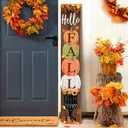 Fall Porch Sign, Hello Pumkpkin Sign for Front Porch, 3 Pumpkins Wooden Sign Yard, Vertical Wood Sign Standing for Patio Front Door Porch, Autumn Home Party Entryway Yard Wall Decor Indoor Outdoor, 47x8 inch
