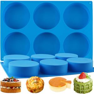 Sidosir 2Pcs 4Inch Round Deep Silicone Molds, Deep 1.4Inch Muffin Top Pan Baking Silicone Molds for Cupcake, Hamburger, 6 Cavity Non-Sticking Egg Bite Mold for Cake, Muffin, Breakfast Sandwiches