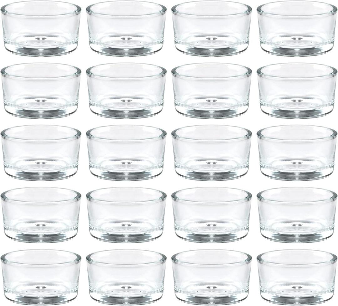 36 Pack Clear Glass Tealight Candle Holders, 1.8 Inch Wide x 1 Inch High, for 1.5" Tealights, Bulk for Wedding Centerpieces, Party, Dinner, Home Decor (Normal)