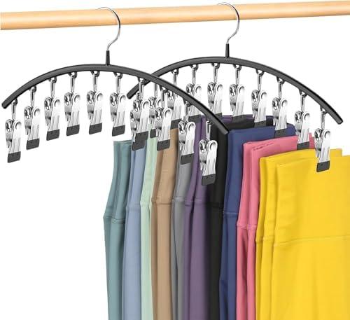 Legging Organizer for Closet,Leggings Hangers for Closet 2 Pack Pants Hangers w/10 Clips, Space Saving Hangers Closet Organizers and Storage for Pants Skirts Scarf Legging