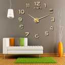 THIDARGO 3D DIY Wall Clock Arabic Numerals Clock Frameless Mirror Surface Wall Sticker Home Decor for Living Room Bedroom(Not Including Battery) (19-27 Inch, Golden)