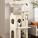 Globlazer Cat Tree Tower for Indoor Cats, 50-inch Adult Cat Tree House for Large Adult Cats with Steps, Scratching Post, 2 Cat Caves, Dangling Toys, FC50, Beige
