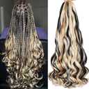 COOKOO 9 Packs French Curly Braiding Hair 22 Inch for Goddess Box Braids with Loose Wave Curly Ends Mix Black and Blonde Pre Stretched French Curls Synthetic Hair Extentions for Women P1B/27/613#
