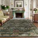 5x7 Floral Washable Area Rug for Living Room, Vintage Boho Rugs for Bedroom Dining Room, Botanical Birds Non Slip Low Pile Forest Throw Carpet for Farmhouse Office, Retro Gold/Green