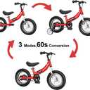 Balance Bike 2 in 1 for Kids 2 3 4 5 6 7 Years Old,Balance to Pedals Bike,12 inch Kids Bike,with Pedal kit,Training Wheels,Brakes, Red 