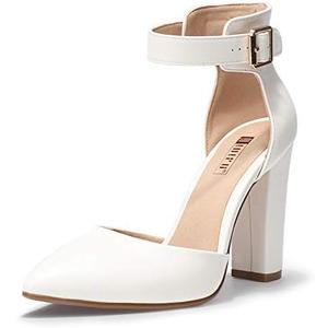 IDIFU Women's IN4 Pedazo High Block Heels Pumps Pointed Closed Toe Ankle Strap Dress Wedding Shoes, Size 8.5
