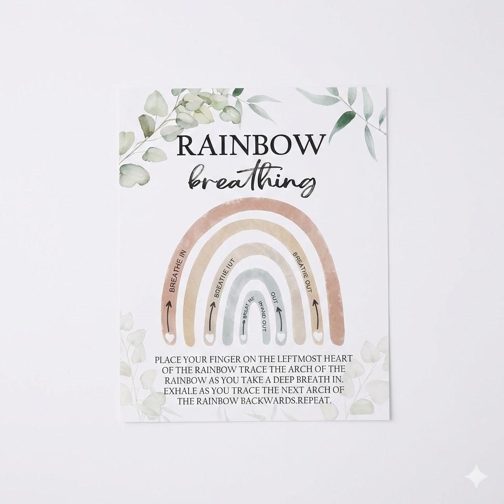 Rainbow Breathing Calm down Poster Kids Teens Mindfulness Coping Skills Activity Grounding Technique Calming Strategies School Counselor Prints Posters Metal Tin Sign Wall Art Deco Pack Of 2
