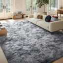 FinRèc 9x12 Feet Rugs for Living Room Bedroom, Soft Grey Fluffy Area Rug, Non-Slip Solid Shag Rug for Nursery Kids Room Dorm Room Home Decor, Indoor Floor Carpet