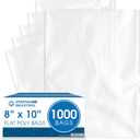 8" X 10" Open-End Flat Plastic Poly Bags (1000 Count) - 1.1 Mil Clear Bags for Shipping, Packaging, Storage - No Adhesive Strip - Spartan Industrial