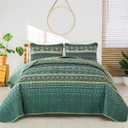 WONGS BEDDING Boho Quilts Queen Size, 3 Pieces Bedspread Bedding Set, Green