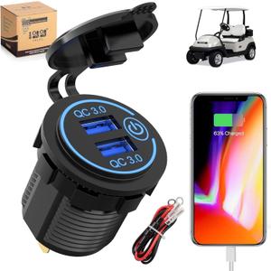 10L0L Golf Cart Dual USB Charger/USB Port/Quick Charge 3.0 USB Outlet Universal fit EZGO Club Car and Yamaha, Also fit Motorcycle,ATV,Boat etc.12V-24V Input