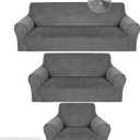 Peryiter 3 Pcs Couch and Loveseat Sofa Covers,Dark Gray,Velvet
