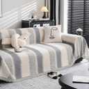 DREAMINGO Grey Couch Cover Pet Furniture Protector Sofa Slipcover for Dogs Washable Chenille Throw Couch Cover Stripe Jacquard Cream Beige Loveseat Covers for Sectional L Shape Couch, 71"x118"