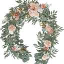 Lookein 6FT Flower Garland Eucalyptus Garland with Flowers Handcrafted Wreath for Wedding Centerpieces for Rehearsal Dinner Bridal Shower, Dusty Rose