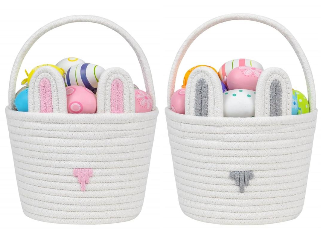 CubesLand Easter Basket Set for Kids & Babies Boys and Girls - 2-Piece Handwoven Cotton Rope Easter Bunny Baskets, Easter Egg Hunt & Gift Giving, Soft & Sturdy Design, Small (Style 5)