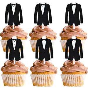 18pcs Black Glitter Men's Suit Dessert Cupcake Topper The Man The Myth The Legend Theme Decor Supplies Boys Men Happy Birthday Father's Day Family Party Decorations