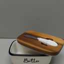 Ceramic Butter Dish with Lid and Knife for Countertop, Airtight Butter Keeper for Counter or Fridge, Butter Container with Thick Acacia Wood Lid, for Farmhouse Kitchen Decor and Accessories, White