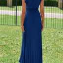 KIRUNDO Women's Summer Maxi Dresses Elegant V Neck Ruffle Flutter Sleeves Empire Waist Pleated Flowy Wedding Guest Dress (Blue, L)