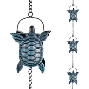 10 FT Rain Chains for Gutter, Rain Chain with 12 Turtle Shape Cups Adjustable Rain Catcher Chain for Gutters, Eaves, Drainage, Replacement for Downpout