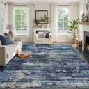 8x10 Area Rugs for Living RoomLarge Machine Washable Area Rug with Non Slip Backing Non Shedding Abstract Stain Resistant Carpet for Bedroom Dining Room Nursery Home Office - Beige/Blue