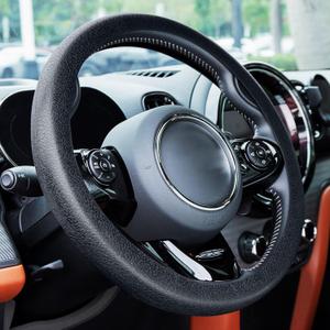 Spurtar Car Steering Wheel Cover for Women Men Car Accessories, Silicone Anti-Slip Thin Steering Wheel Protector, Black Soft Leather Texture Interior Vehicle Accessories, Fits 13"-17" Diameter