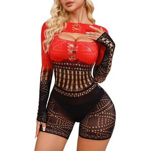 Sesiwadbe Woman Lingerie Bodysuit Fishnet Bodystocking Sexy Tights Bodycon Jumpsuit (BR,M)