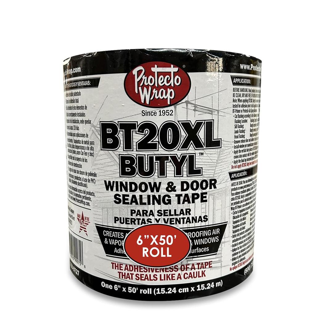 Protecto Wrap BT20XL Butyl Window Flashing Tape 6" x 50'  Professional Grade All Weather Waterproof Door & Sill Pan Sealing Tape | Self-Adhered Butyl Flashing for Windows & Sheathing Joints