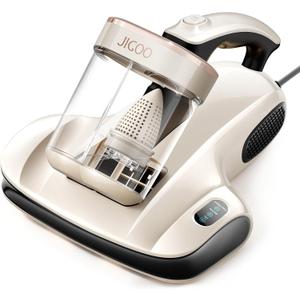 JIGOO Mattress Vacuum Cleaner UV Sanitizing, Anti-allergen Bed Cleaner with 12Kpa Suction, Handheld Vacuums for Dust & Pet Hair, Effectively Clean Up Bed, Pillows, Cloth Sofas, Carpets (Pearly White)