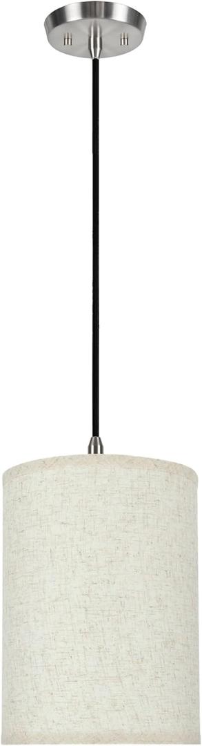 Aspen Creative Flaxen 71030 One-Light Pendant with Hardback Drum Shaped (Spider) Shade, 8 x 8 x 11, Light Satin Nickel