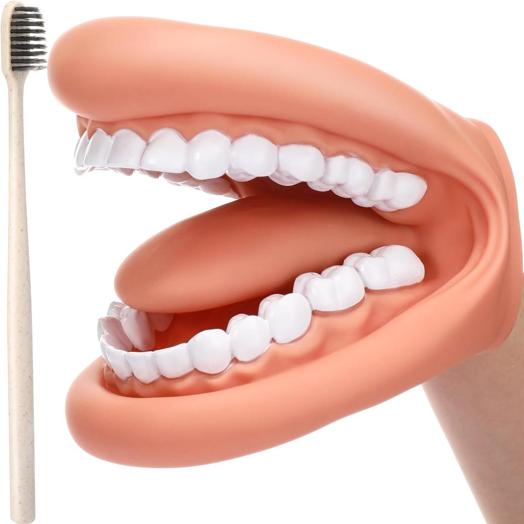Patelai 1 Pc Professional Mouth Puppet for Speech Therapy, Hand Operated Dental Model with Flexible Tongue & 28 Teeth, Toothbrush, SLP Articulation Oral Hygiene Tool for Clinic School (Flesh-colored)