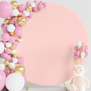 Wokceer 7.2FT Round Backdrop Cover Round Arch Covers Blushing Pink Spandex Circle Balloon Arch Backdrop Cover for Wedding Birthday Party Baby Bridal Shower Decor