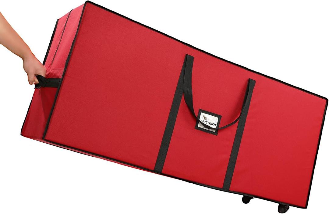 Sattiyrch Christmas Tree Storage Bag, Fits Up to 7.5 ft Tall Artificial Tree, Heavy Duty 600D Canvas Red Rolling Tree Storage Bag with Sleek Dual Zipper and Durable Handles, 45" x 15" x 20",  Red