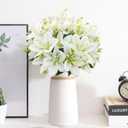 4 Bundles Artificial Tiger Lily Silk Flowers Faux Fake Lilies Plants for Wedding Bouquet Home Party Indoor Table Hotel Office Vases Floral Arrangements Outdoor Garden Decor (White)