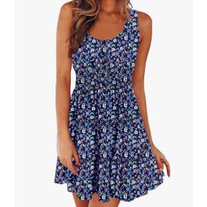 Womens Summer Dresses Sleeveless Button Down Casual Swing Mini Dress Size Large