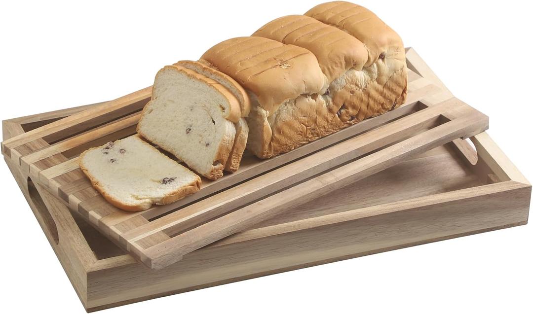 Bread Cutting Board with Crumb Catcher Tray Wooden Holder Bread Tray for Serving Bread Slicers for Homemade Bread Cutting Boards for Kitchen with Holder