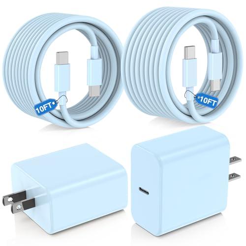 USB C Fast Charger for iPhone 17/ Air/16/15 Pro Max,2Pack 10FT Type C Charger Block & Cable, PD 3.0 Super Fast Charging for iPad Pro MacBook Air/Pro M1/M2, AirPods-Blue