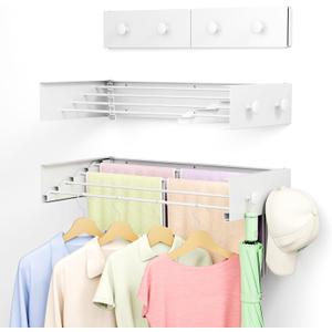 Foldable Wall Mounted Drying Rack, Stainless Steel Expandable Clothes Drying Rack with 6 Knobs, Heavy Duty Laundry Drying Rack for Apartment, Laundry Room, Balcony, 4 Thickened Rods