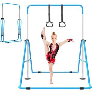 ZUETK Expandable Gymnastics Bar for Kids, Adjustable Height Junior Training Kip Bar, Folding Gymnastic Horizontal Bars Monkey Bar, Home Gym Equipment for Kid Gymnasts, Child, Girl, Boy (Blue)