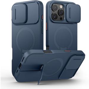 SURITCH for iPhone 16 Pro Max Case with Magnetic Camera Slide Cover and Adjustable Kickstand, Compatible with MagSafe, Shockproof Bumper Case Slim Protective Cover 6.9 Inch, Blue