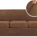 H.VERSAILTEX Velvet 4 Piece High Stretch Sofa Slipcover Cover Furniture Protector Form Fit Luxury Thick Velvet Extra Large Sofa Cover for 3 Cushion Couch Width Up to 97 Inch (XL Sofa, Caramel)