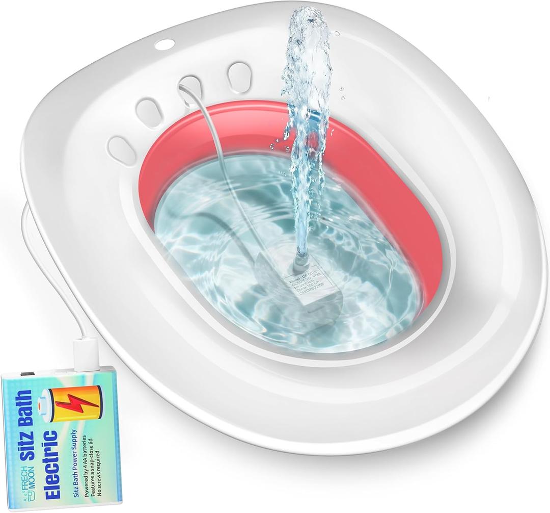 Electric Sitz Bath for Toilet Seat, Hemorrhoids and Postpartum Care - Yoni Steam Seat - Perineal Soaking, Collapsible, Wide Seat, Deeper Bowl - Use w/Sitz Bath Salt - Pink