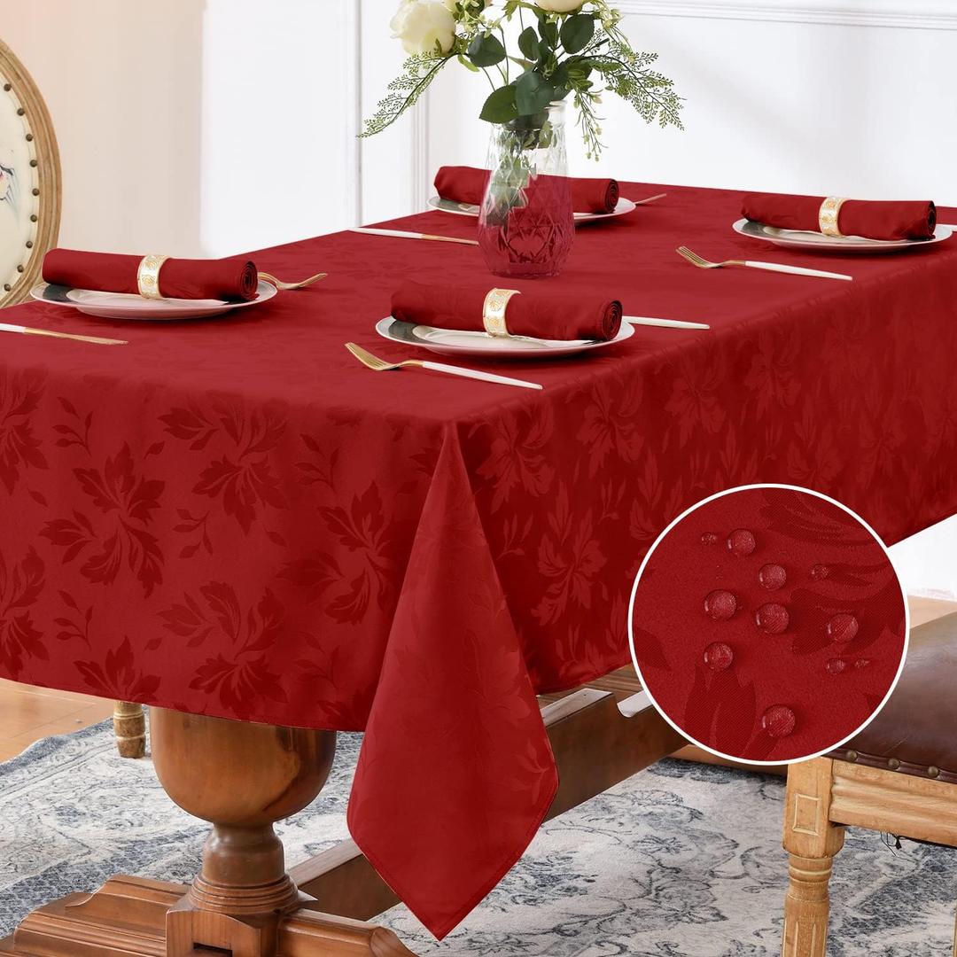 Romanstile Valentine Jacquard Rectangle Tablecloth - Winter Waterproof Damask Floral Decorative Table Cloths Heavy Weight Fabric Table Covers for Dinner/Parties/Holiday - 60 x 102 Inch, Red